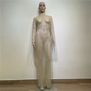 Rhinestone mesh dress / cover - champagne